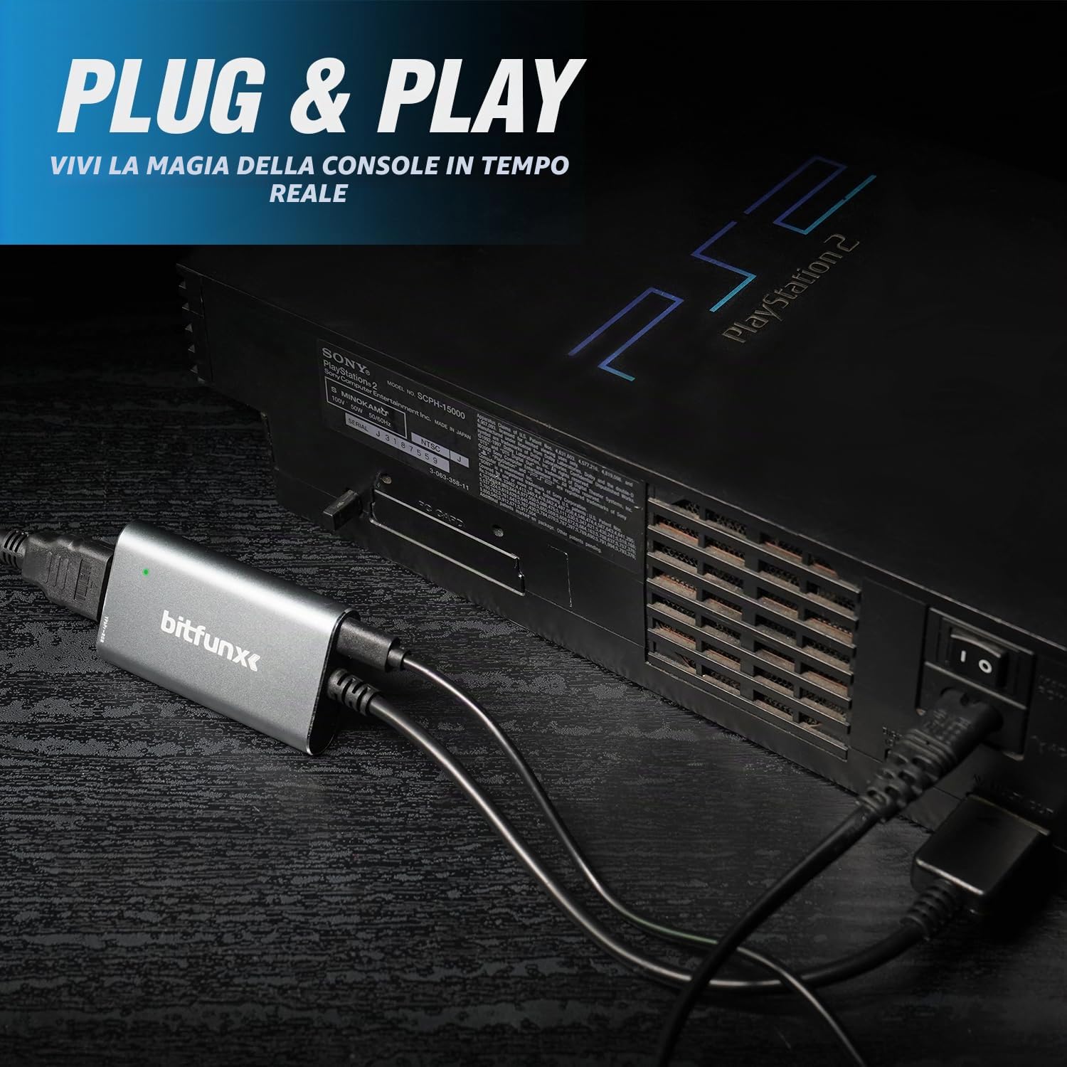 BITFUNX Adattatore HDMI per PS2/PS1/PS One, interruttore RGB integrato a componente, supporta RGB/Component a HDMI 1080P, adattatore per videogiochi Plug & Play