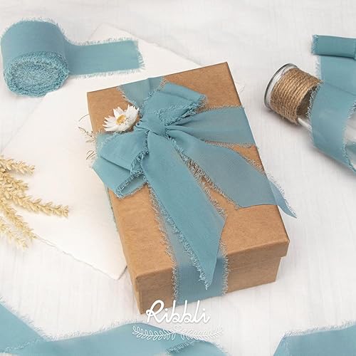 Miniatura 4 de Ribbli Cinta de gasa azul marino profundo de 1-12 pulgadas x 20 yardas, cinta de seda de gasa hecha a mano, cinta azul para invitaciones de boda,