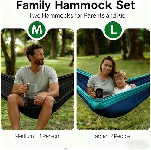 Miniatura 2 de Paquete de 2 hamacas  Hamaca de camping  Juego de hamaca portátil al aire libre  para senderismo, mochilero y camping  2 piezas (azul)
