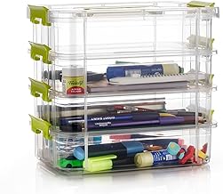GROFFY plastic boxes for Storage transparent, Space Saving Organiser with Lid Portable & Stackable for Jewelry, Beads, Crochet, Sewing, Scrapbooking DIY Craft (Green, 4 tier)