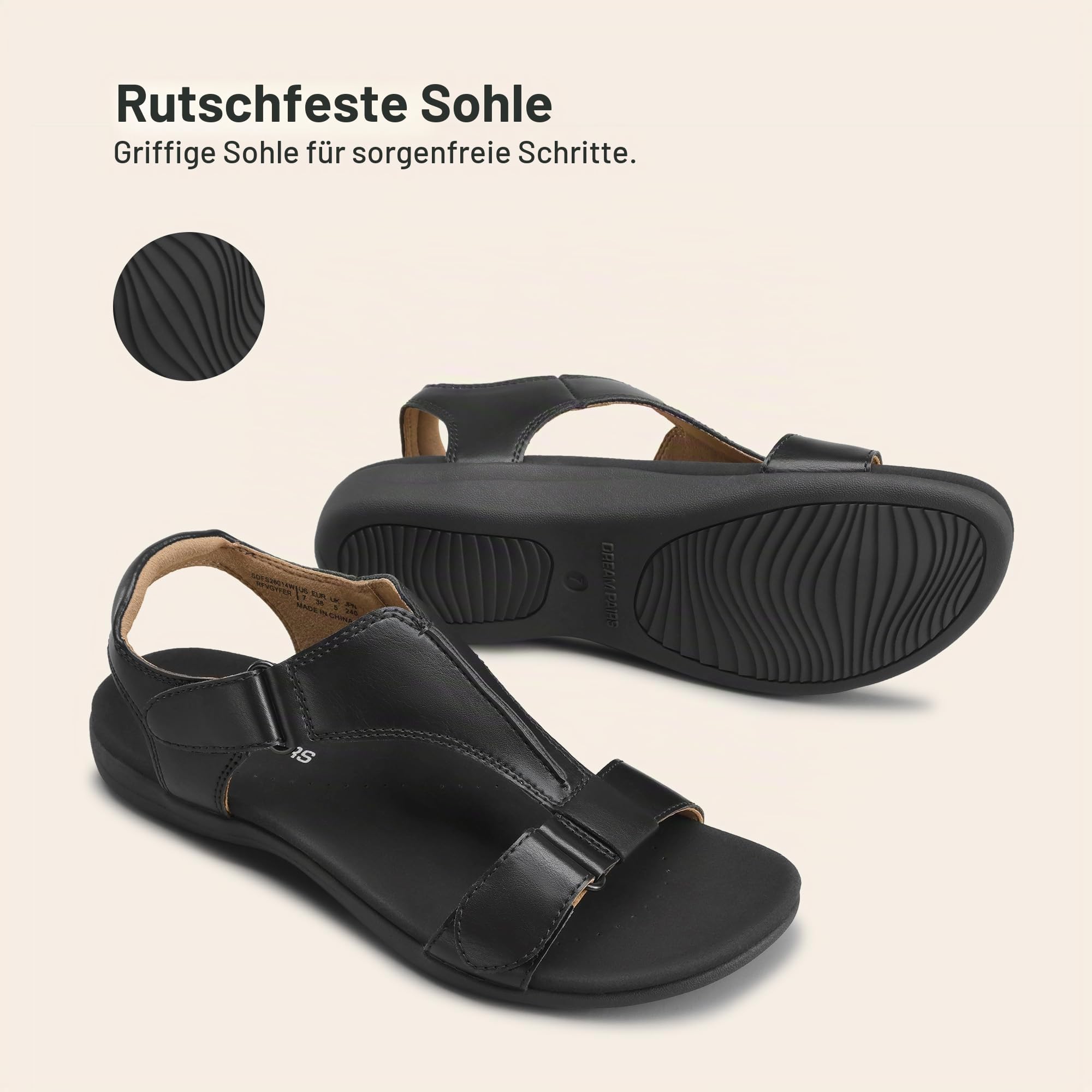 DREAM PAIRS Damen-Sandalen mit Fußgewölbeunterstützung, T-Riemen, orthopädische flache Sandalen, bequeme Sommerschuhe