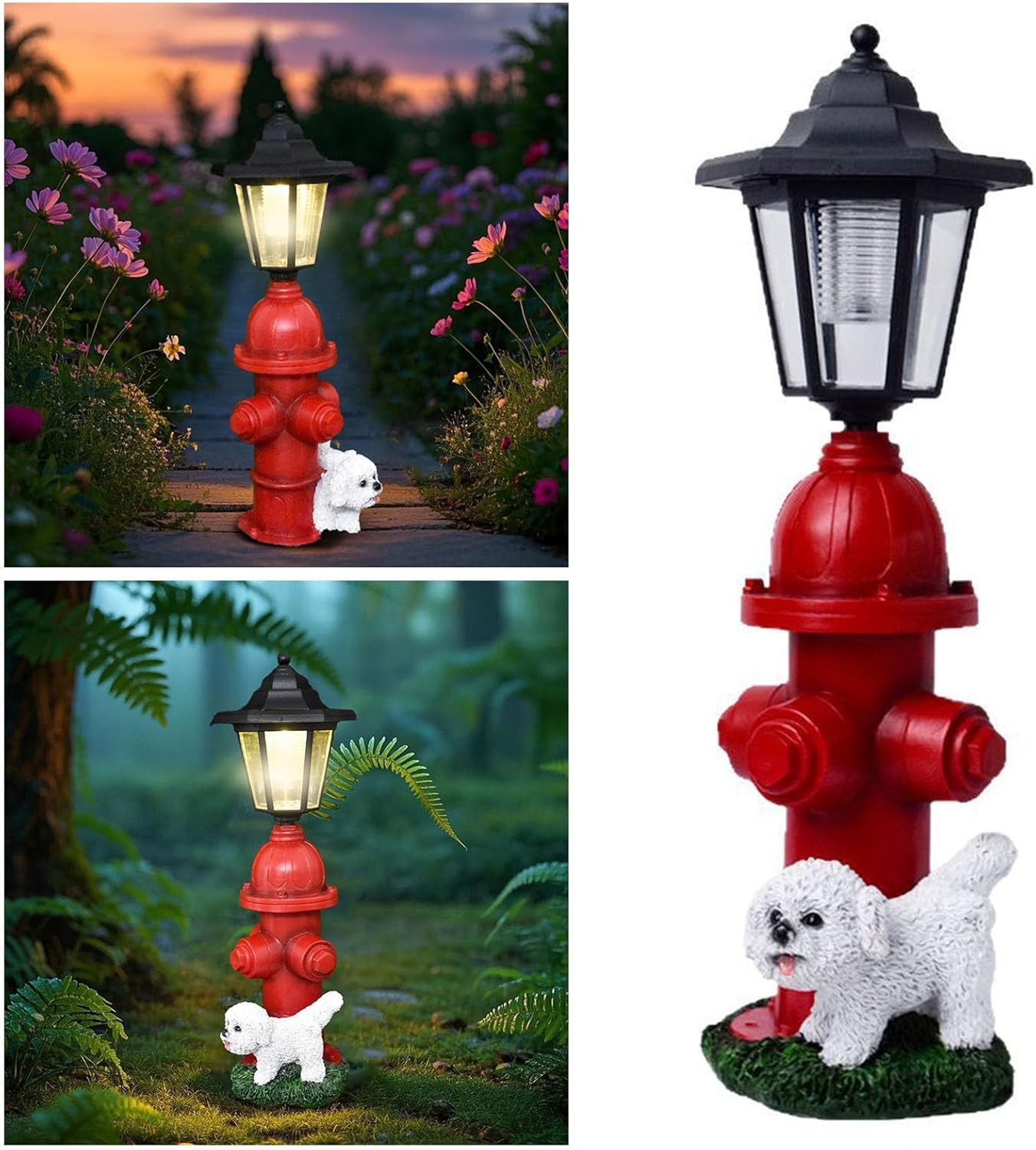 Dog Fire Hydrant Solar Decorative Light, Solar Light Outdoor, Garden Statue Solar Lights, Solar Lights Outdoor Waterproof Pathway for Dog Party Garden Lawn Outdoor Decorations (Red)