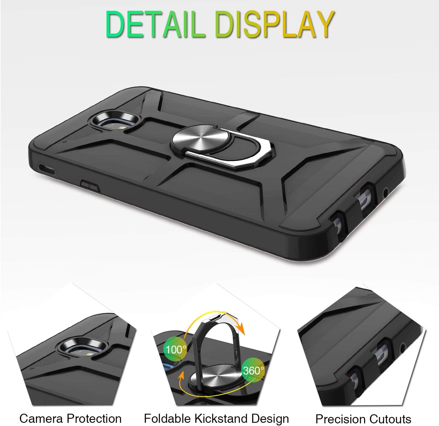 Galaxy J7 2018 Case,Samsung Galaxy J7 Aero/J7 Top/J7 Crown/J7 Aura/J7 Refine/J7 Star/J7 Eon Case with HD Screen Protector, Atump Ring Kickstand [for Magnetic Car Mount] Phone Case for J7 2018,Black