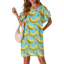 Casual Summer Dresses for Women 2026 - Cute Banana Print Crew Neck Ruffle Short Sleeve Sundresses