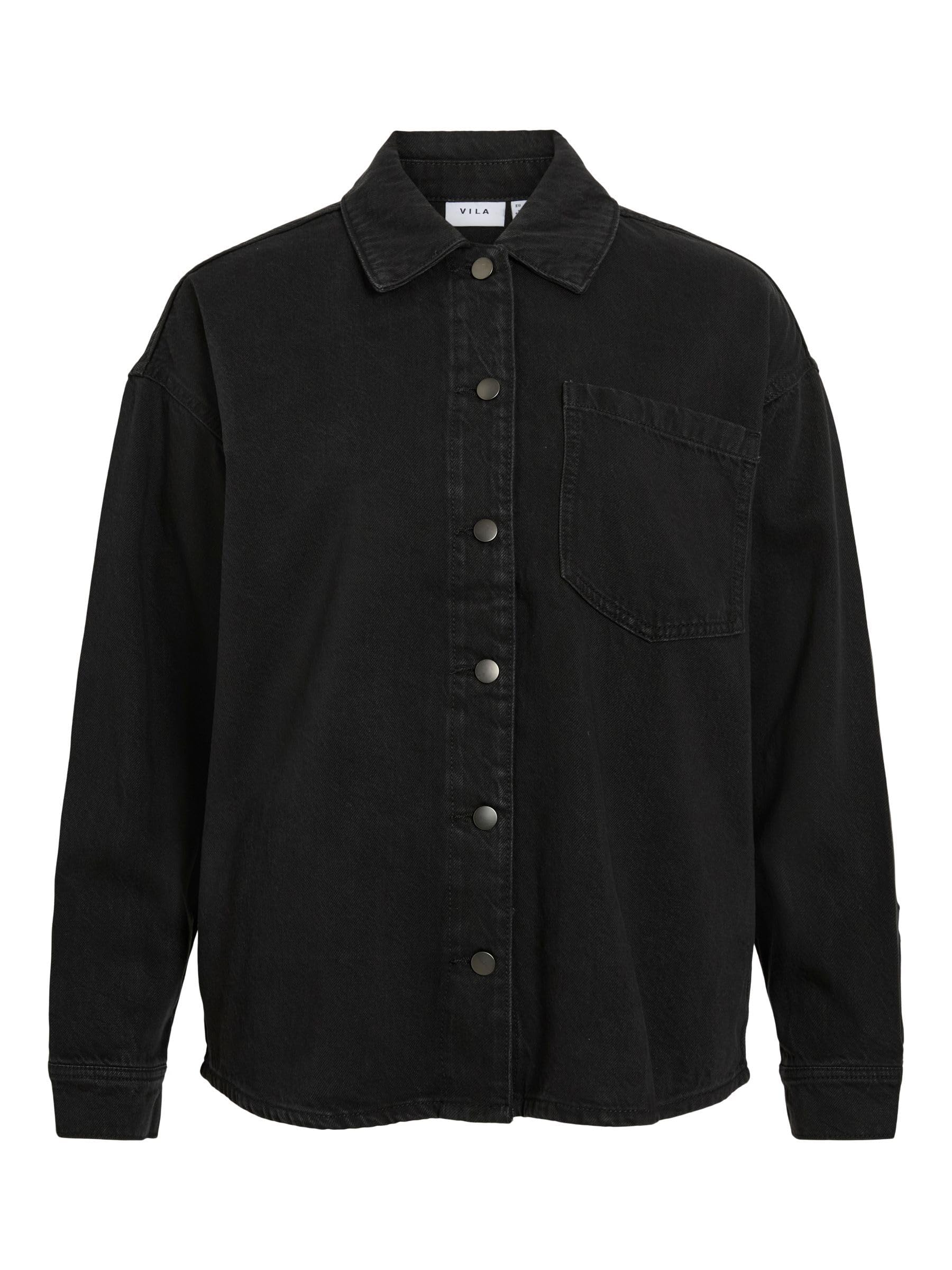 Vila Vikiki L/S Denim Shirt Blk, Black Denim, 8