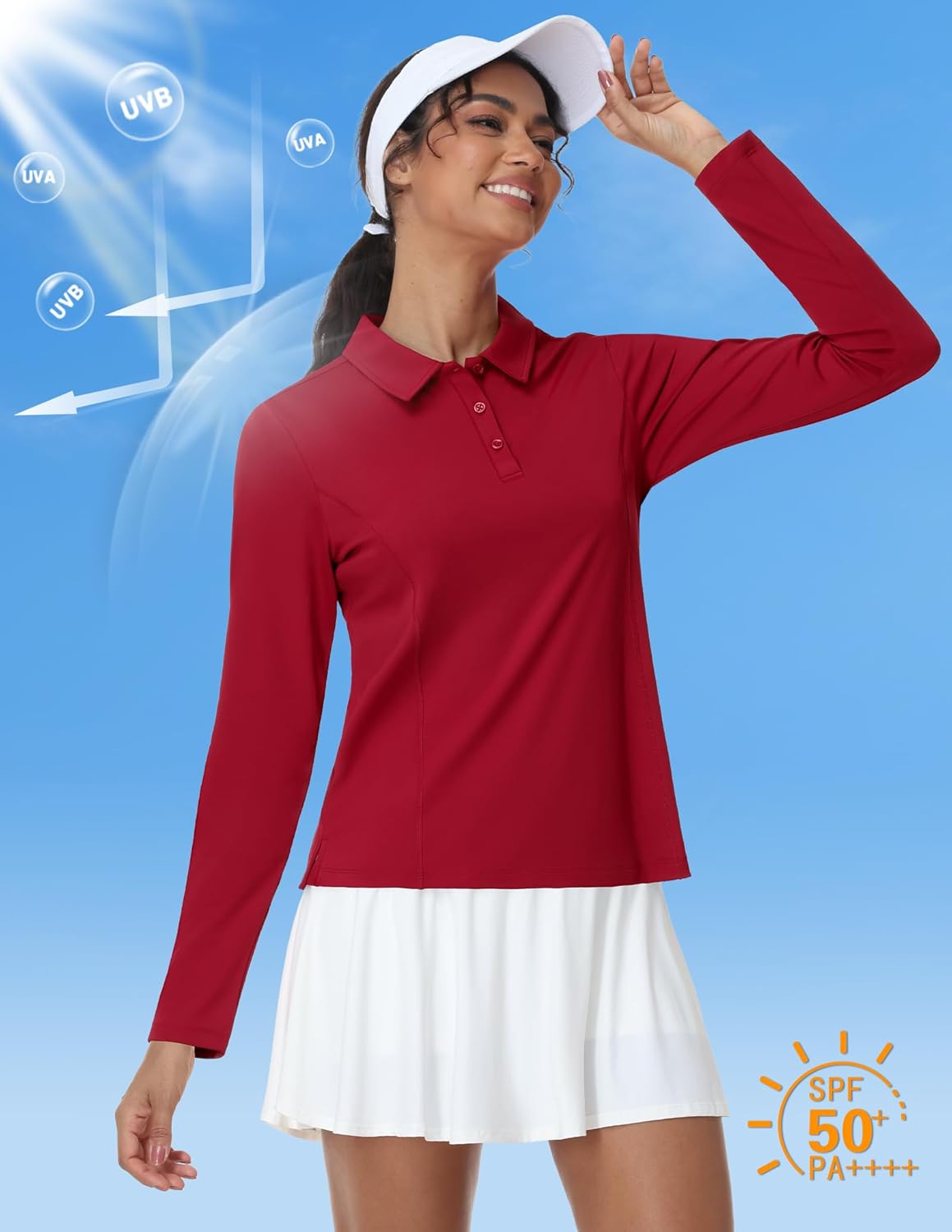 MIER Long Sleeve Polo Shirts for Women Quick Dry Collared Golf Tops for Athletic Tennis Work, Inherent UPF 50+ Sun Protection - Image 3