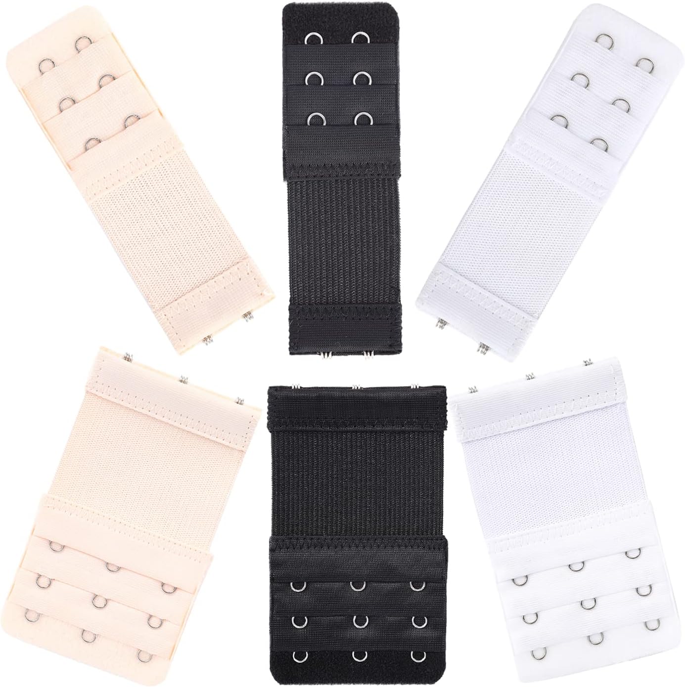 SmukdooBra Strap Extenders, Women Elastic Extensions Bra Extender Set 3 Rows x 3 Hooks, 3 Rows x 2 Hooks,Skin,White,Black