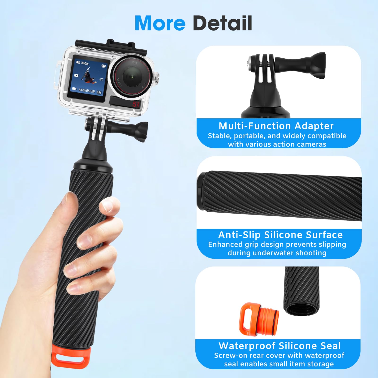 Carcasa impermeable sumergible de 60 m / 196 pies con 3 filtros y juego de mango flotante, compatible con DJI Osmo Action 5 Pro/Action 4, carcasa protectora de buceo monopod mango flotante