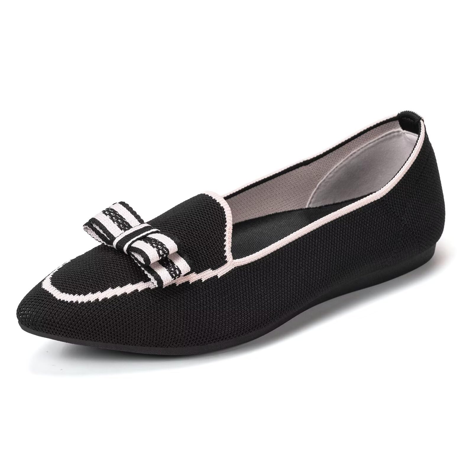 BEJINASH Mocasines planos para mujer, de tela de punto, ligeros, elegantes, lavables, elegantes, puntiagudos, con lazo, cómodos, perfectos para el día a día