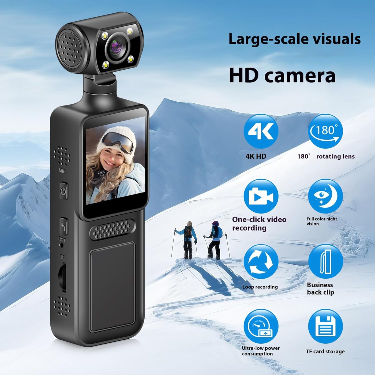 Rdxanc 4K ボディカメラ 手持ちビデオカメラ 安定化 180度回転
