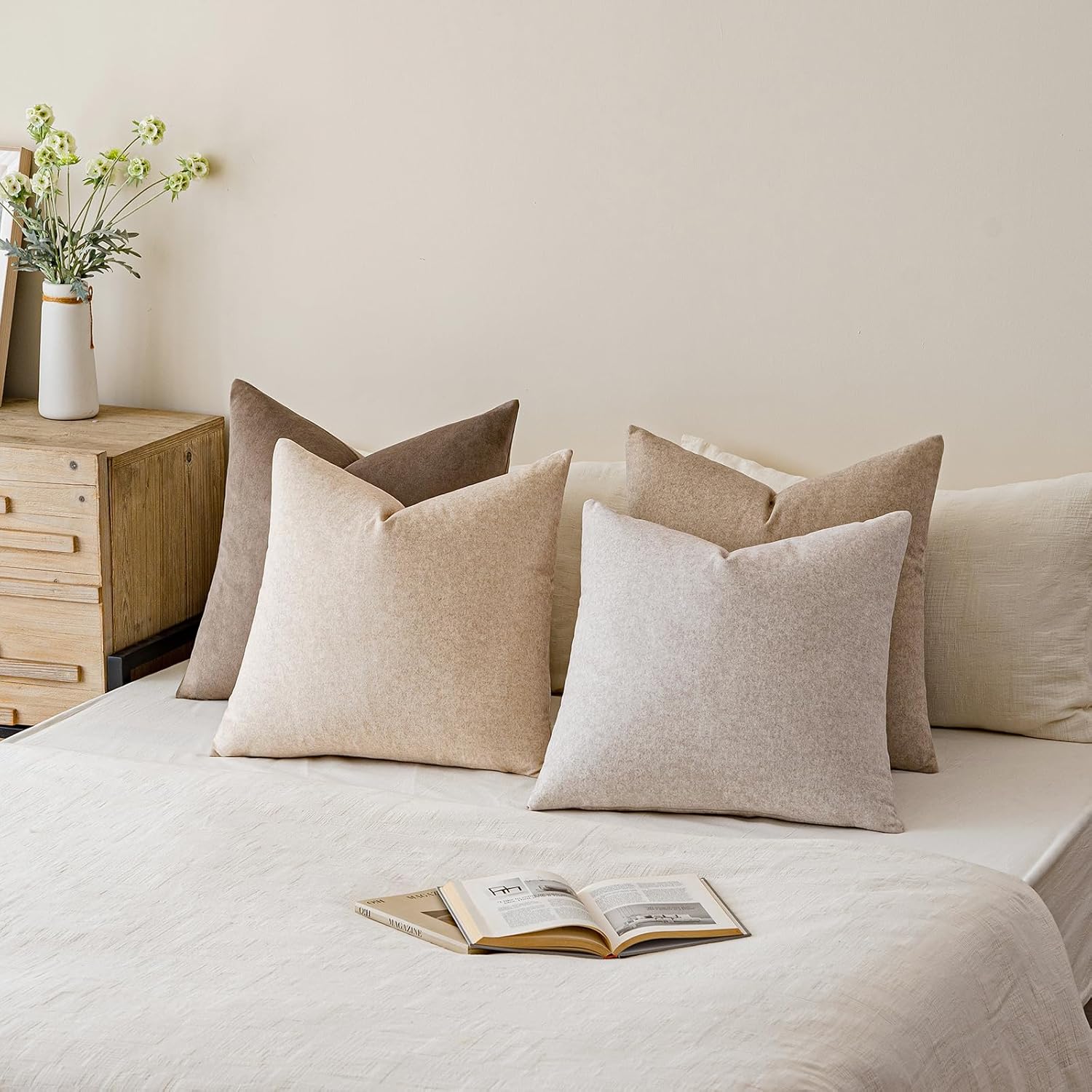 a moment Waterproof Throw Pillow Covers Set of 4,22x22 Inch Outdoor Stain Resistant Pet Friendly Pillowcases Cushion Covers for Patio Sofa and Living Room,Bare Earth