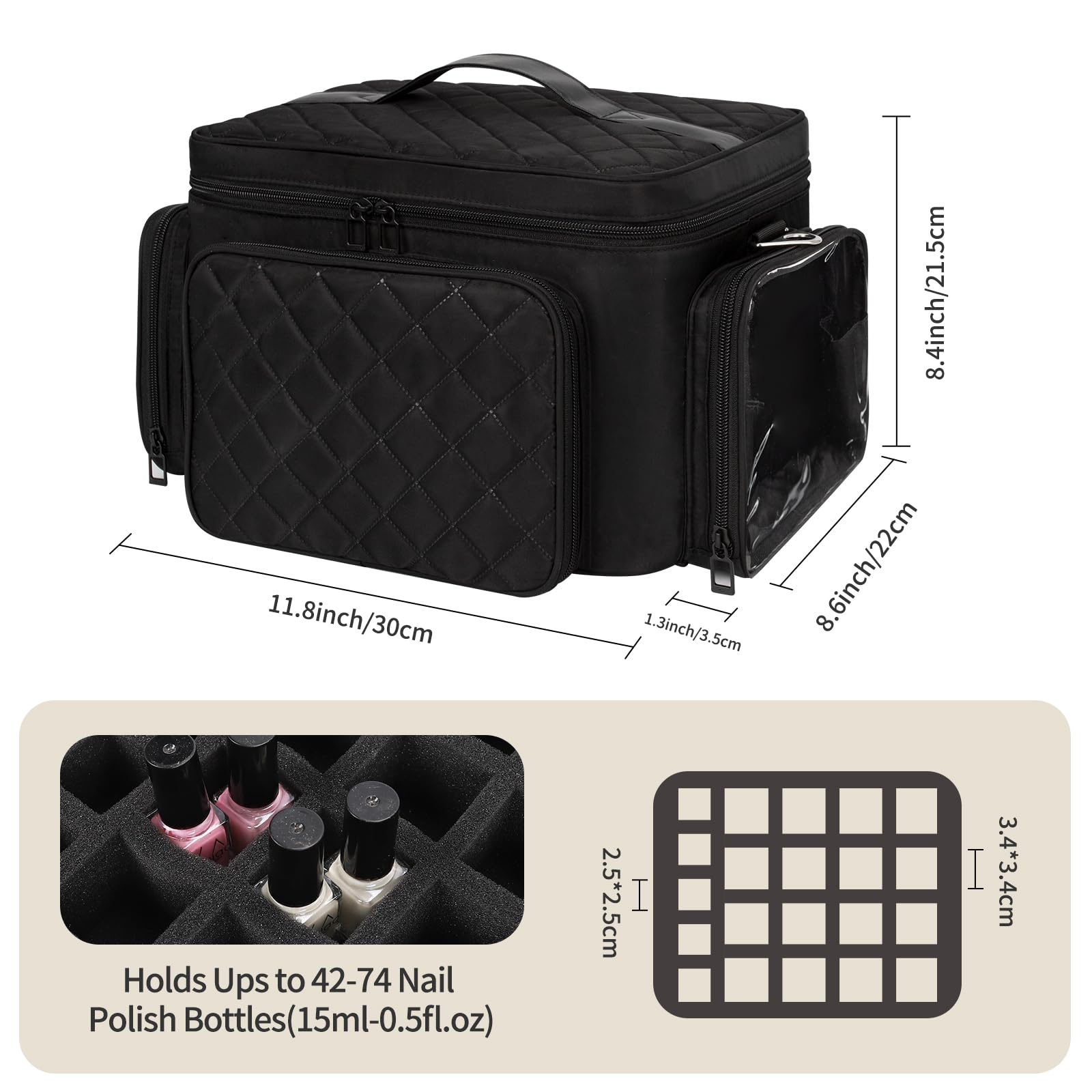 Bagmoly Nail Polish Organizer Case, 42-Slot Portable Storage Bag
