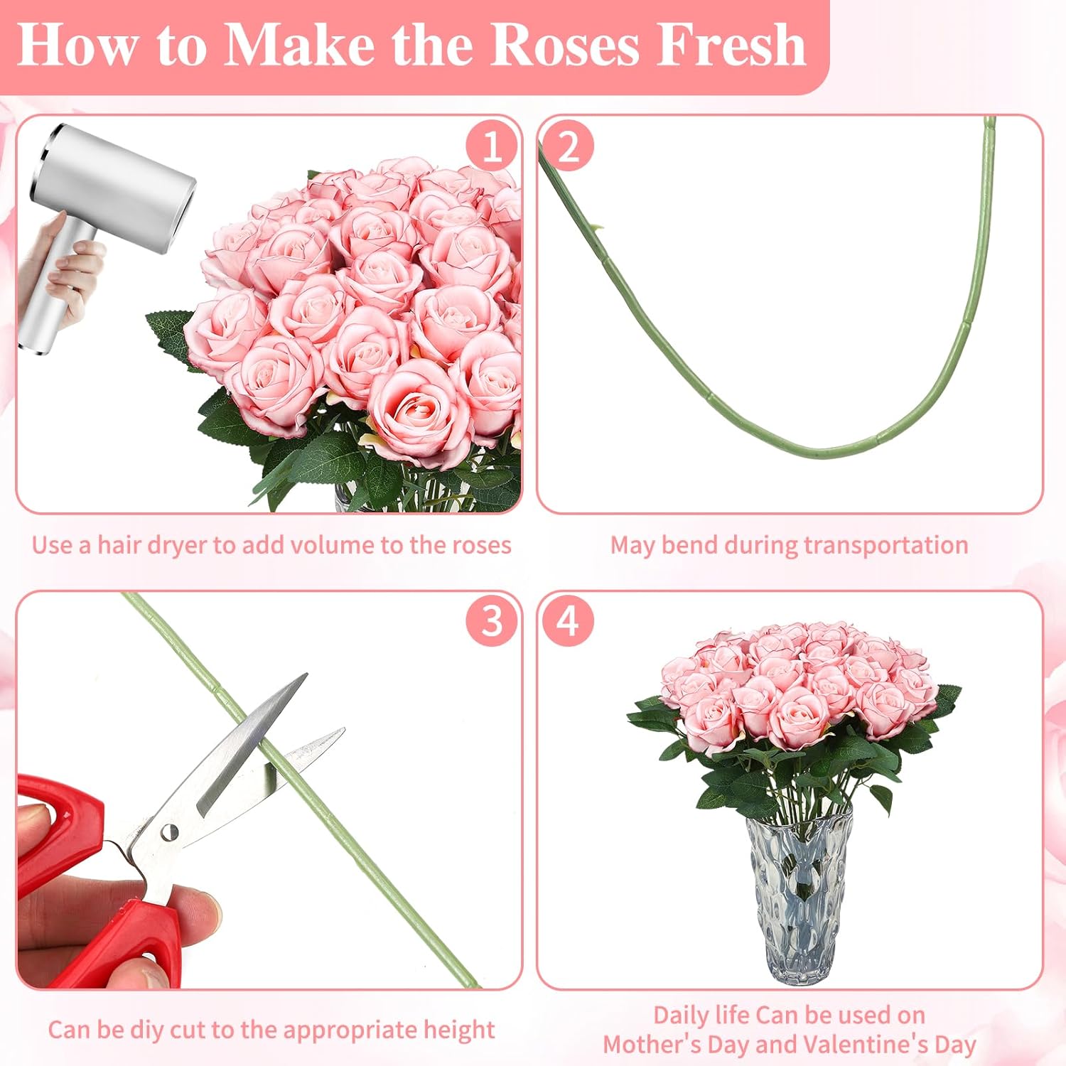 150 Pcs Roses Artificial Flowers, Silk Light Pink Artificial Flowers Petals Long Stem Roses for Wedding Bouquet Home Party Decor - Image 3