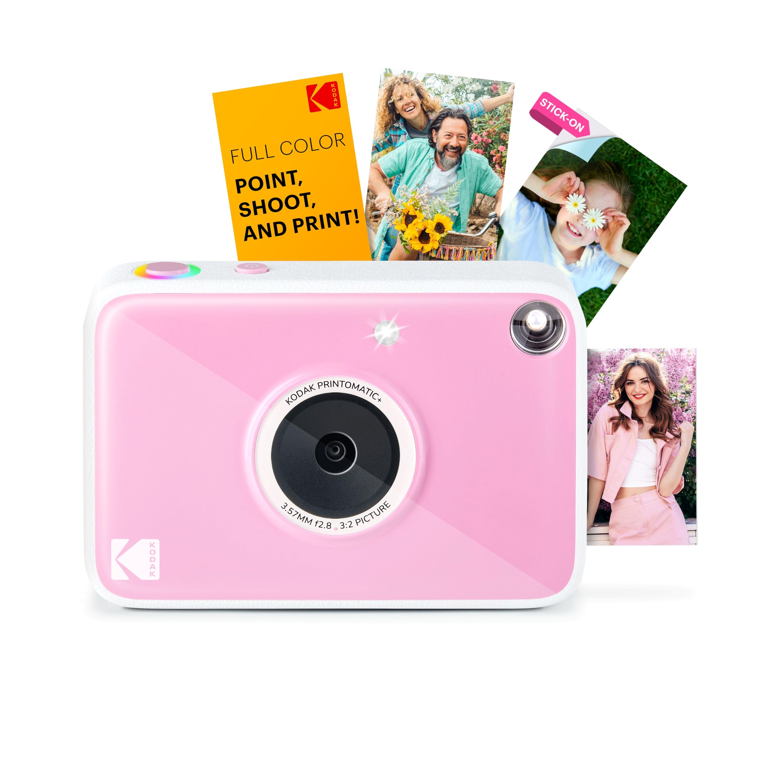 KODAK Printomatic+ Fotocamera Digitale Istantanea 10MP con LED RGB, stampa foto a colori su carta Zink 2x3" – Rosa