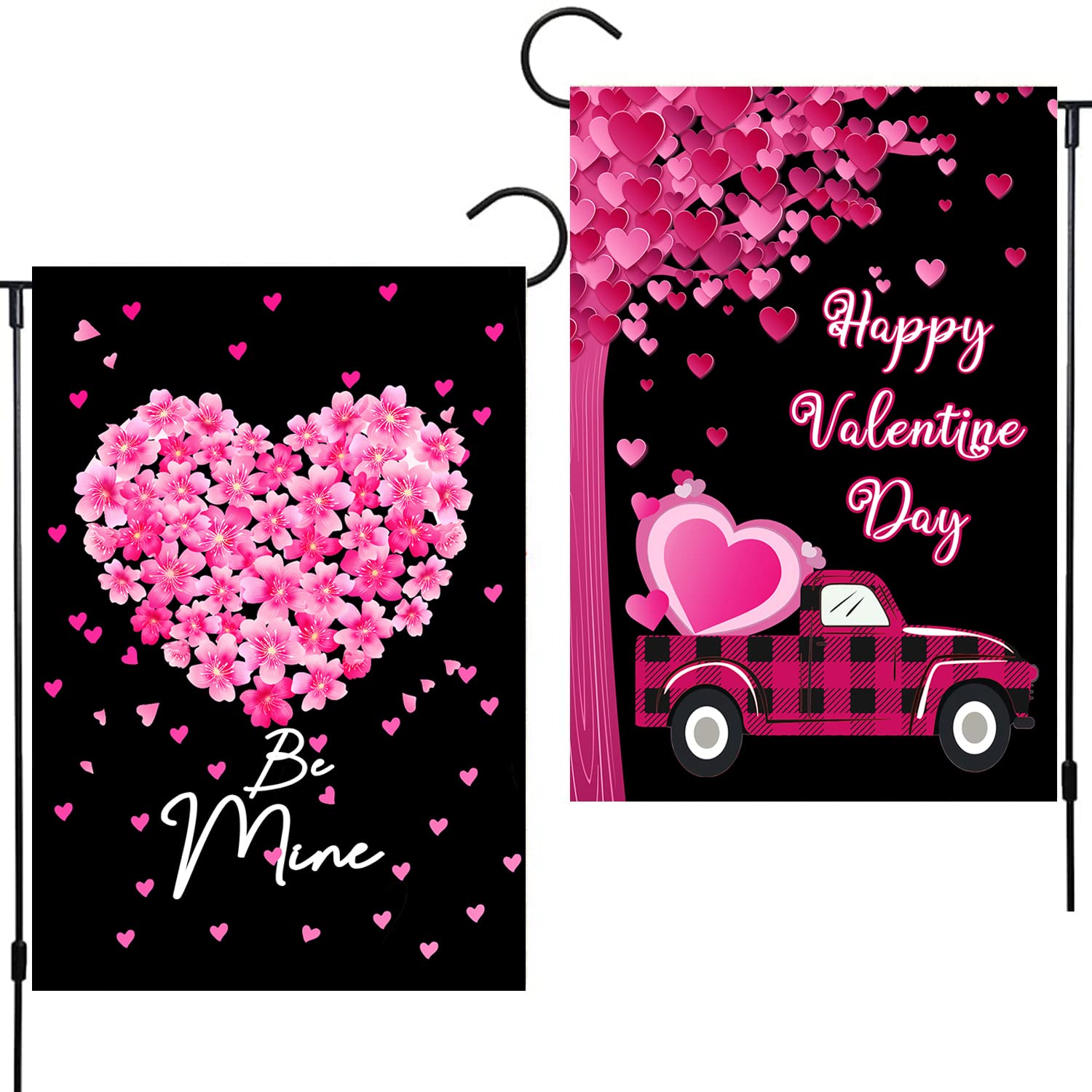 Valentine's Day Garden Flag, 2 Pack Double Sided Burlap Valetines Flag Pink Heart Garden Flag ,Pattern Printing Weatherproof Garden Flag for Valentine's Day,Wedding