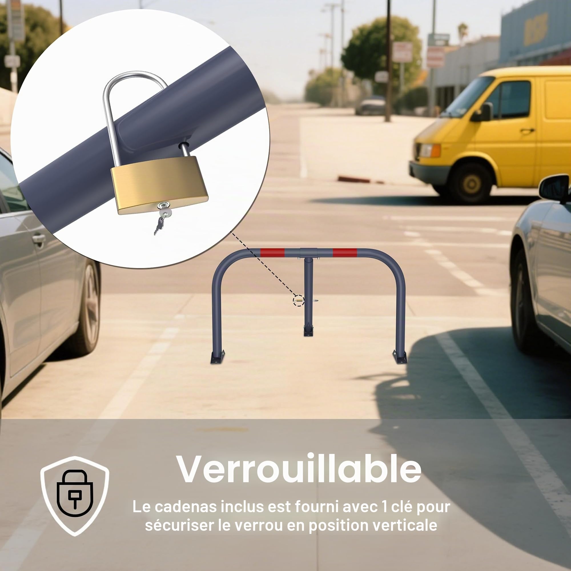 NAIZY Barrières de parking pliables 78 x 44 cm avec serrure et bandes réfléchissantes - En métal - Pour garage et place de stationnement