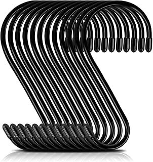 12 Pack 6 Inch S Hooks,Large S Hooks Vinyl Coated Heavy Duty S Hooks for Hanging Non Slip S Hanger Closet Hooks, Steel Metal Black Rubber S Hooks for Hanging Plants,Clothes,Jeans,Pot Pan Garden
