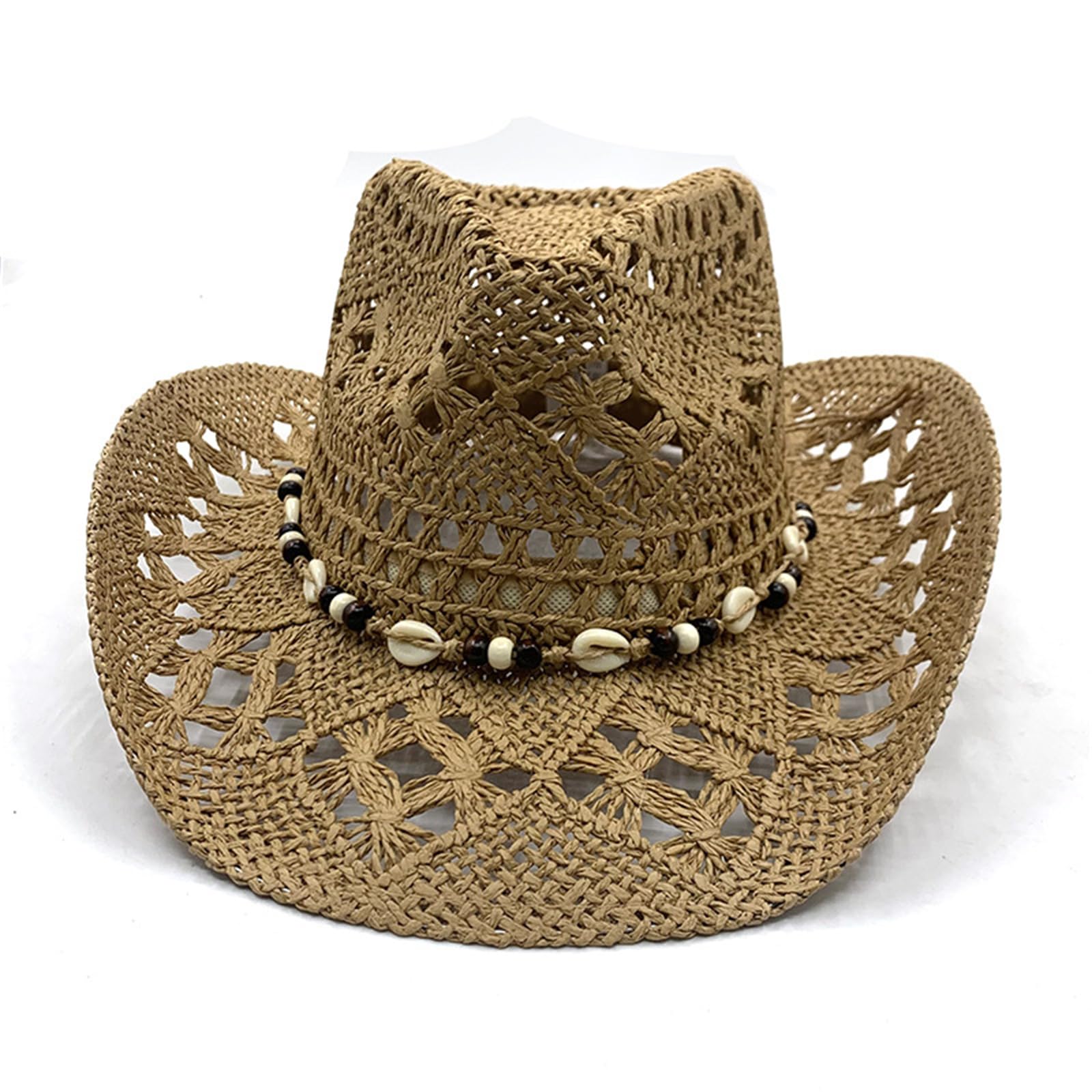 Obotsnoi Fashionable Wide Brims Straw Hat with Seashells Decors for Adult Unisex Music Festival and Vacation Head Accessories Women Fashion Hat