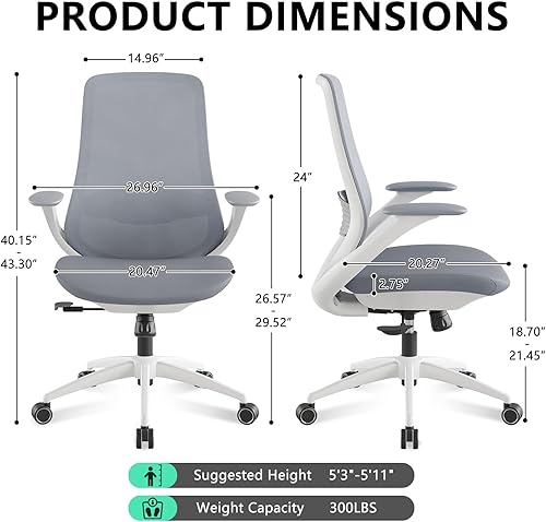 Miniatura 3 de Silla de oficina ergonómica, silla de escritorio de malla con respaldo alto con soporte lumbar, giratorio de 360 y brazos ajustables deslizantes,