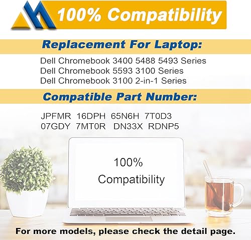 Miniatura 5 de 42Wh JPFMR Laptop Battery Replacement for Dell Chromebook 3100 3400 2-in-1 5488 5493 5593 P90F Series Notebook 0JPFMR 7MT0R 7MTOR 16DPH 7T0D3 07T0D3