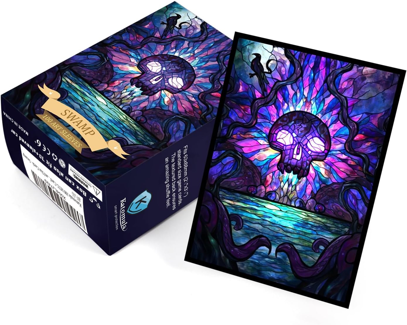 Katomula 100 MTG Card Sleeves with 100 Inner Sleeves, Textured Back Art Sleeve, Fit Standard Size Cards - Swamp