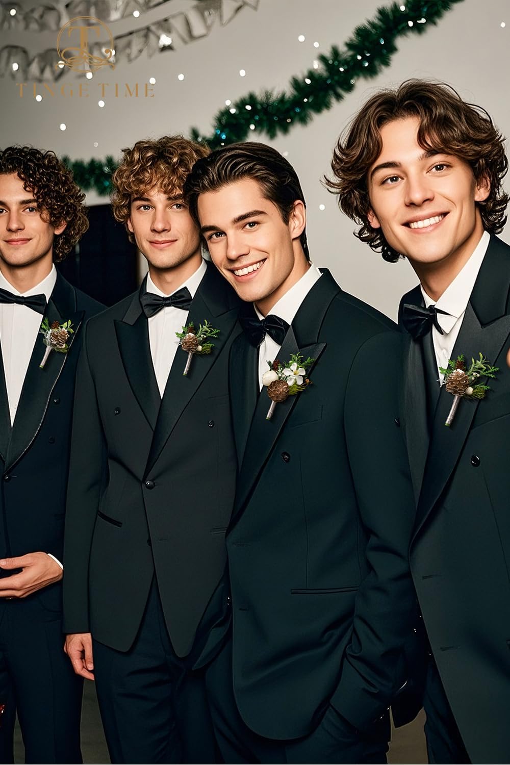 TINGE TIME Boutonniere for Men, Groom and Best Man Boutonniere for Wedding Ceremony Anniversary, Formal Dinner Party and Rustic Xmas Wedding Marriage (Christmas White) - Image 8