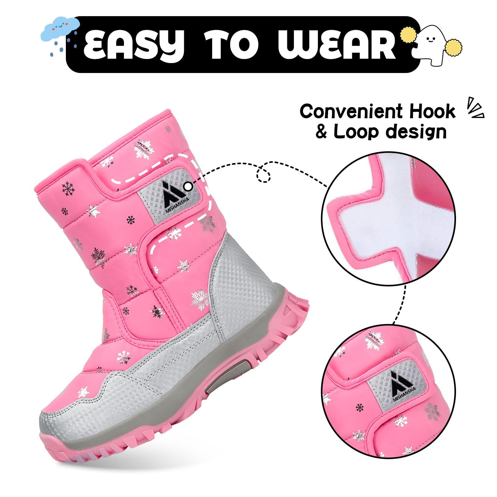 Mishansha Bambini Stivali da Neve Ragazze Caldo Fodera Stivaletti Invernali Ragazzi Scarpe Comodo Antiscivolo