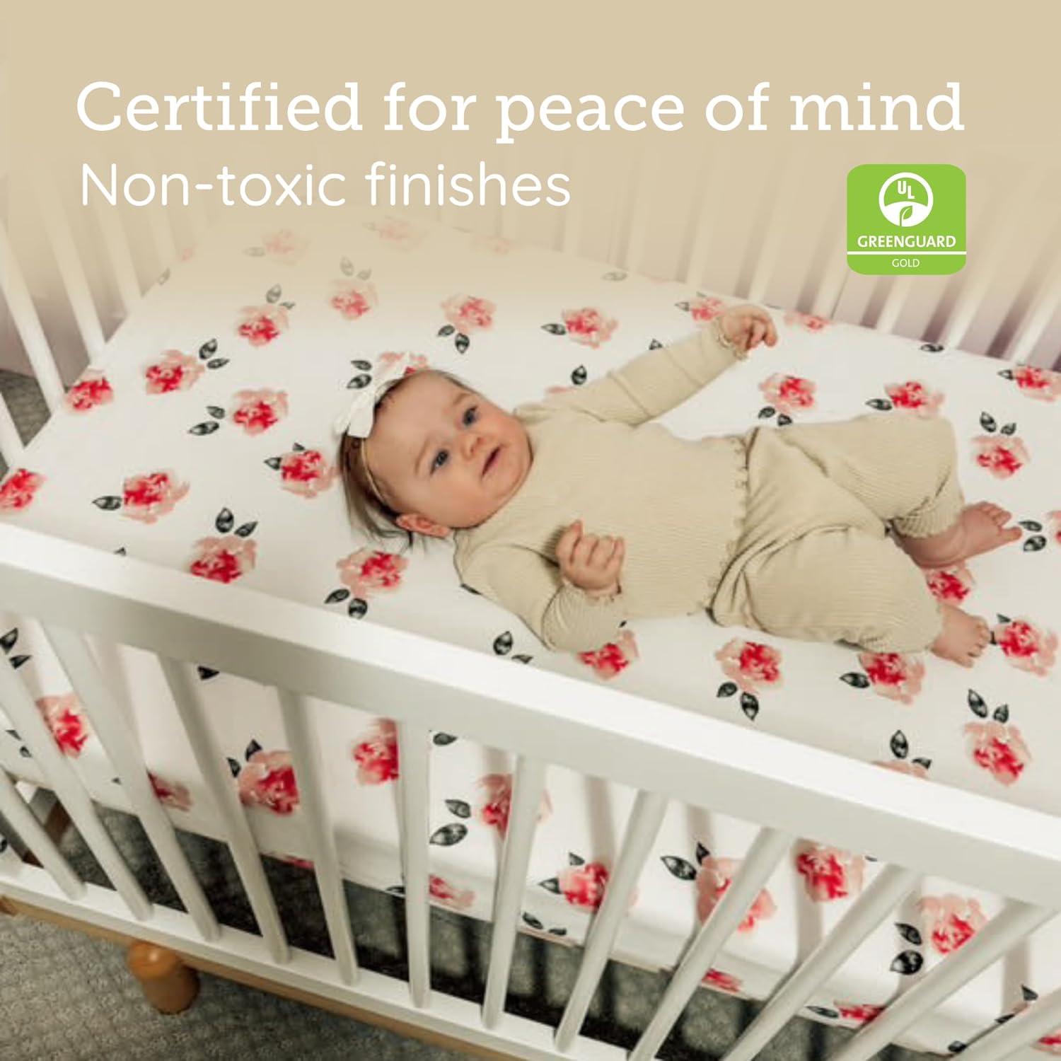 dadada Baby Bliss 4-in-1 Convertible Crib to Toddler Bed & Floor Bed – Made in Italy, GREENGUARD Gold Certified, Baby-Safe Finish, Sustainable Beechwood, Modern Design (White and Natural)