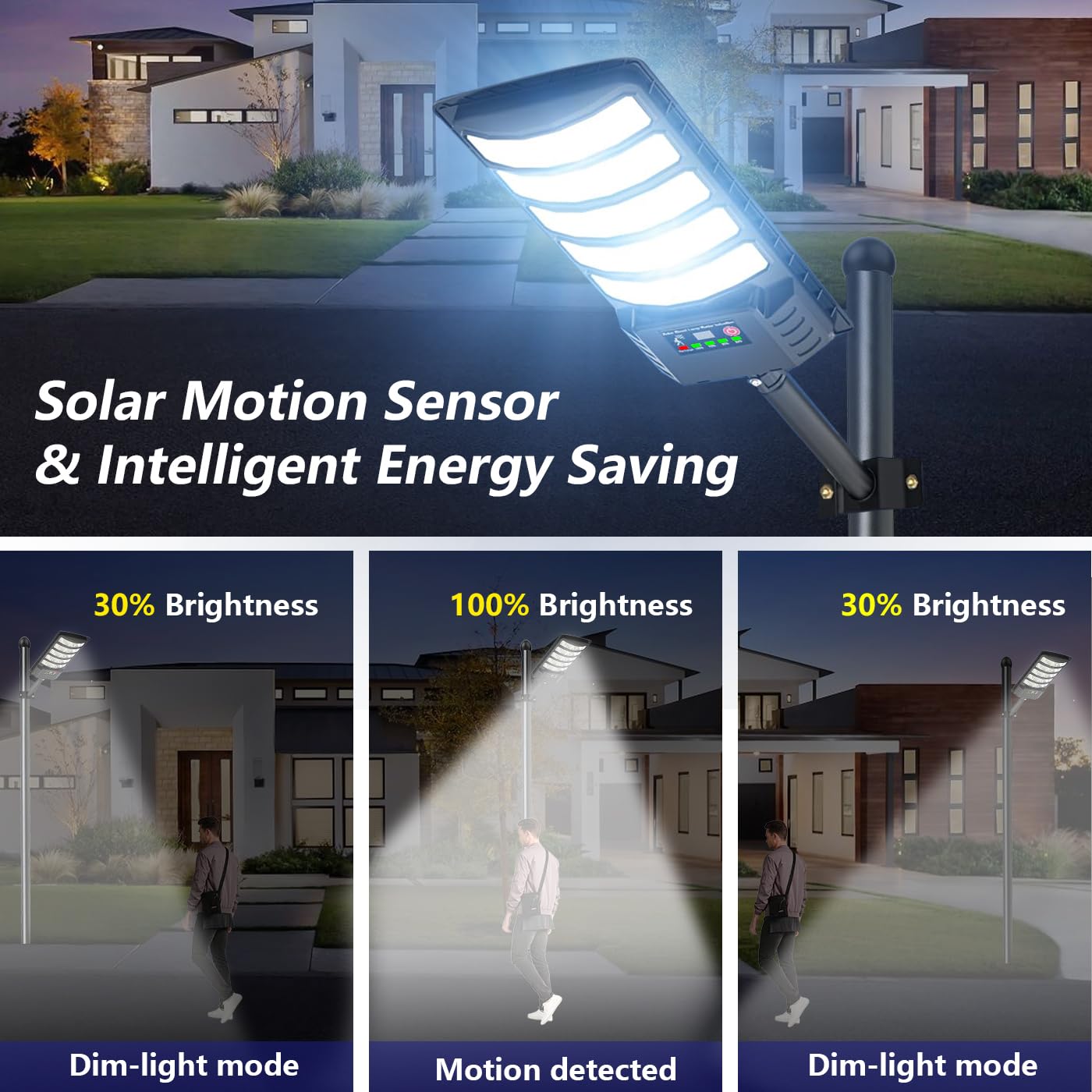 Luce stradale solare esterna, LED Grande lampada solare per parcheggio impermeabile con sensore di movimento e telecomando, 8500 K luce di sicurezza esterna per cortile e parcheggio (1 pezzi)