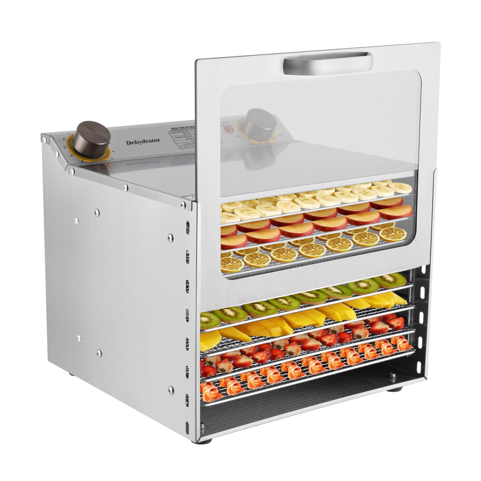 Suszarka ze stali nierdzewnej 400 W, urządzenie do suszenia z regulatorem temperatury 30-90℃ i regulatorem czasu 0-12 h, suszarka do warzyw, owoców, mięsa, kwiatów (8 poziomów)
