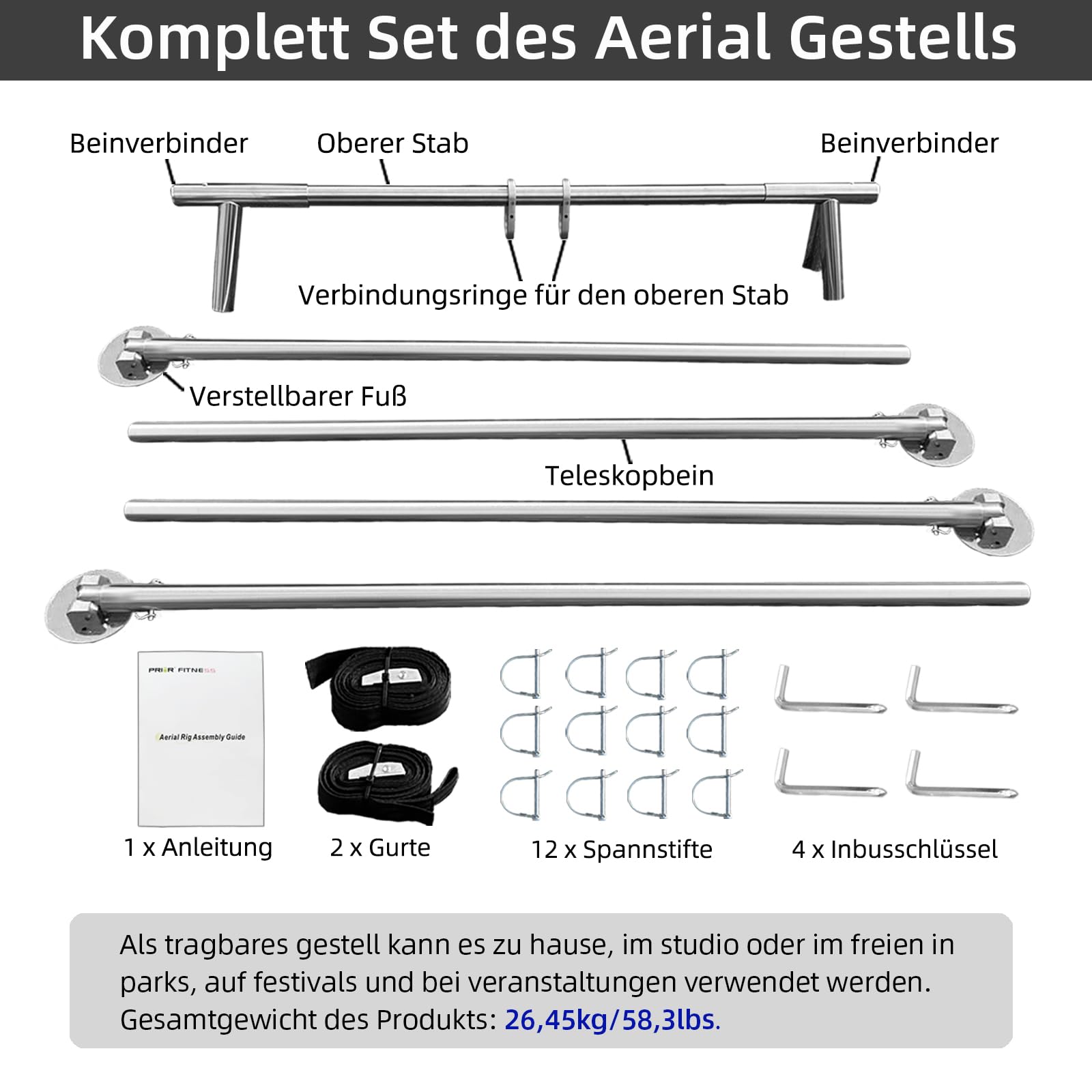 PRIOR FITNESS Aerial A-Frame Rig, Premium Aerial Yoga-Ständer 730kg/1610lbs Tragkraft, für Hängematten/Seidenseile/Ringe, Innen&Außen, CE&SGS-Zertifiziert