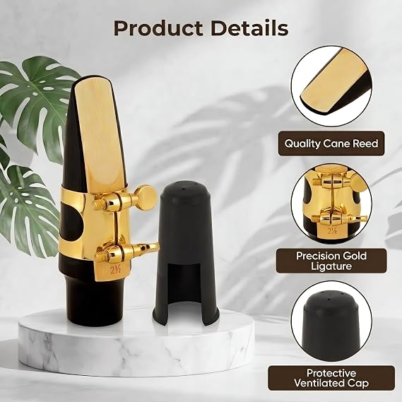 Cecilio 4C Alto Saxophone Mouthpiece with Ligature, One Reed and Plastic Cap (Gold Lacquered)