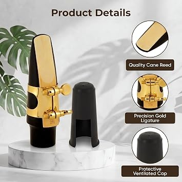 Cecilio 4C Alto Saxophone Mouthpiece with Ligature, One Reed and Plastic Cap (Gold Lacquered)