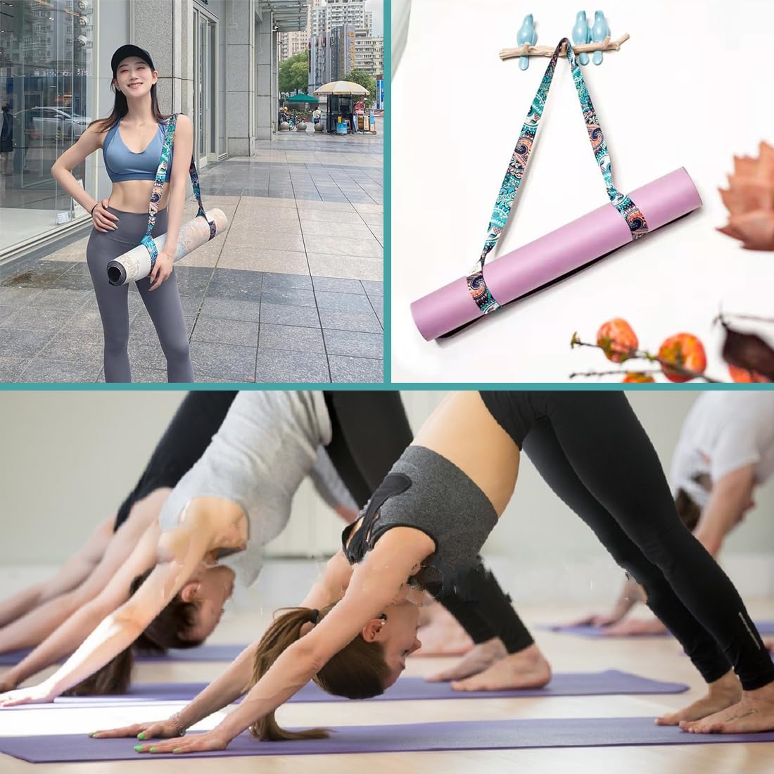 2 pezzi Cinghia Yoga Mat Per Tappetino Da Yoga Cinghia Per Il Del Tappetino Da Regolabile Cinghia per Regolabile Porta cintura stampata Per Yoga Pilates Esercizi Aerobica Tappetino Esercizi Sport