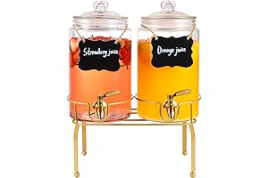 2-Pack 1 Gallon Glass Beverage Dispenser with Stand and Leak-proof Spigot