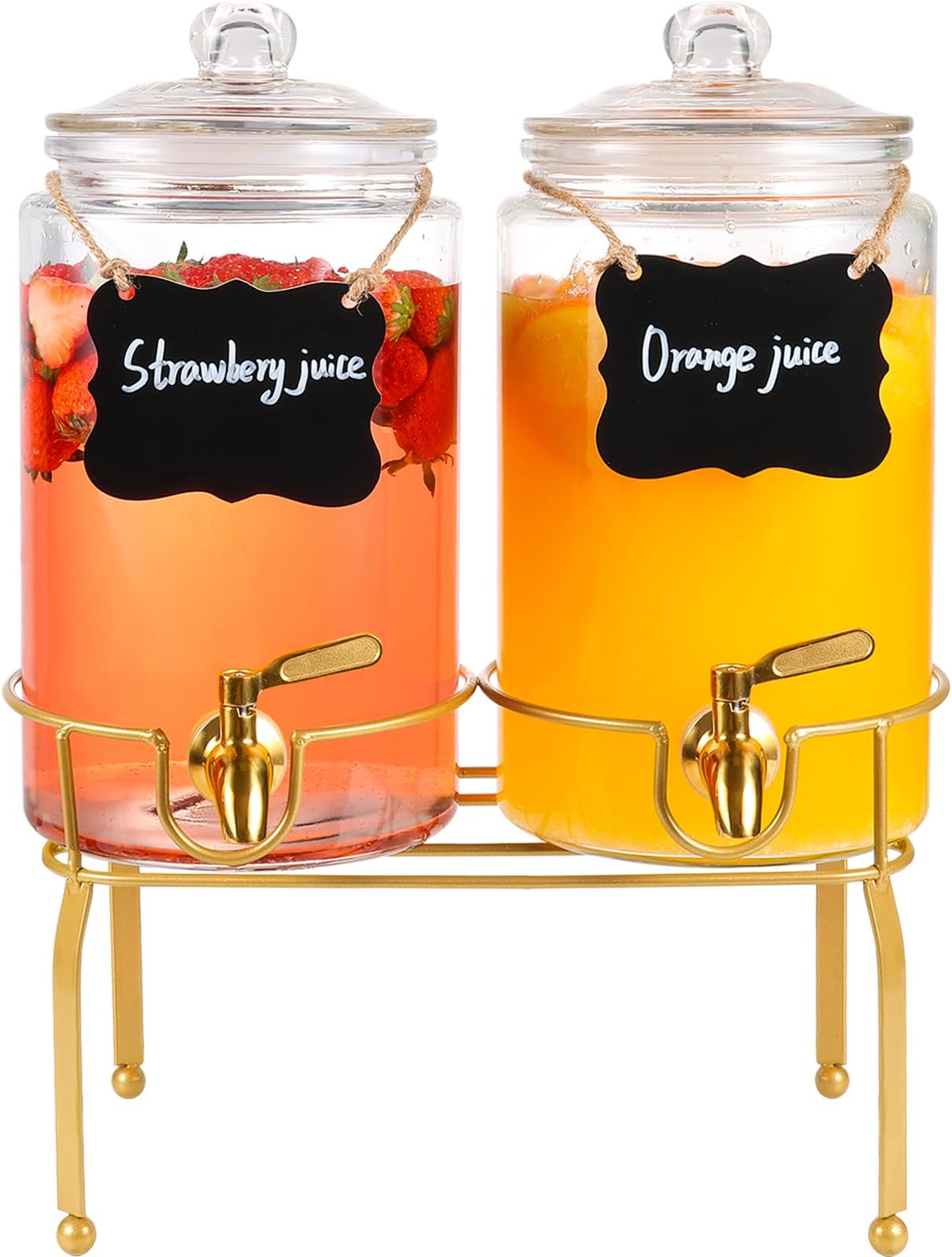 FUREEY Bevarage Dispenser,Drink Dipensers For Parties with Stand,2 Pack 1 Gallon Drink Dispenser With Glass Lid and Stainless Steel Spigot 100% Leak-proof, Ideal for Juice, Tea, and Party Drinks
