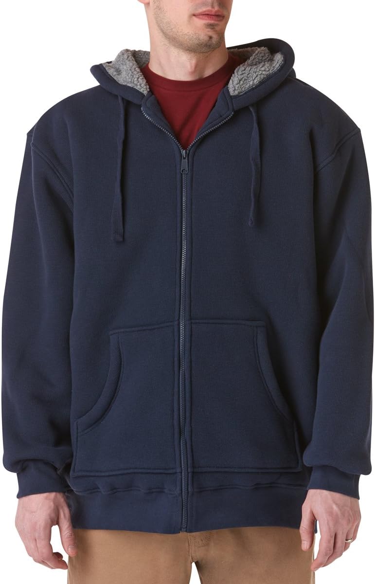 Teflon Men's Pebble Weave Zip Front Hoodie with Sherpa Lining Jacket, Medium, Navy