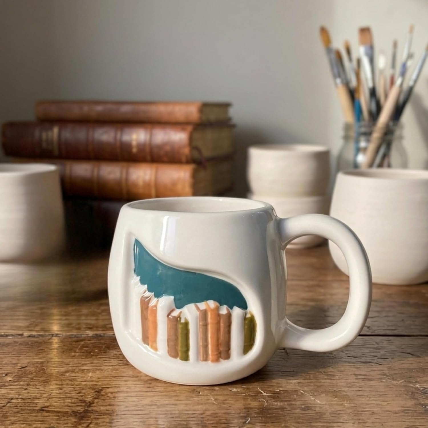Real Ceramic 3D Book Mug For Book Lovers Gifts For Readers Women, Unique 3D Bookshelf Mug 14Oz - A Library Shelf Cup, Gift For Writers And Authors - Bookish Gifts for Mom/Dad/Son/Daughter/Friend