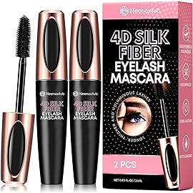 Neenoxtub 4D Silk Fiber Lash Mascara, Lengthening and Thick, Long Lasting, Waterproof & Smudge-Proof, Hypoallergenic Formula 2 Pack Black