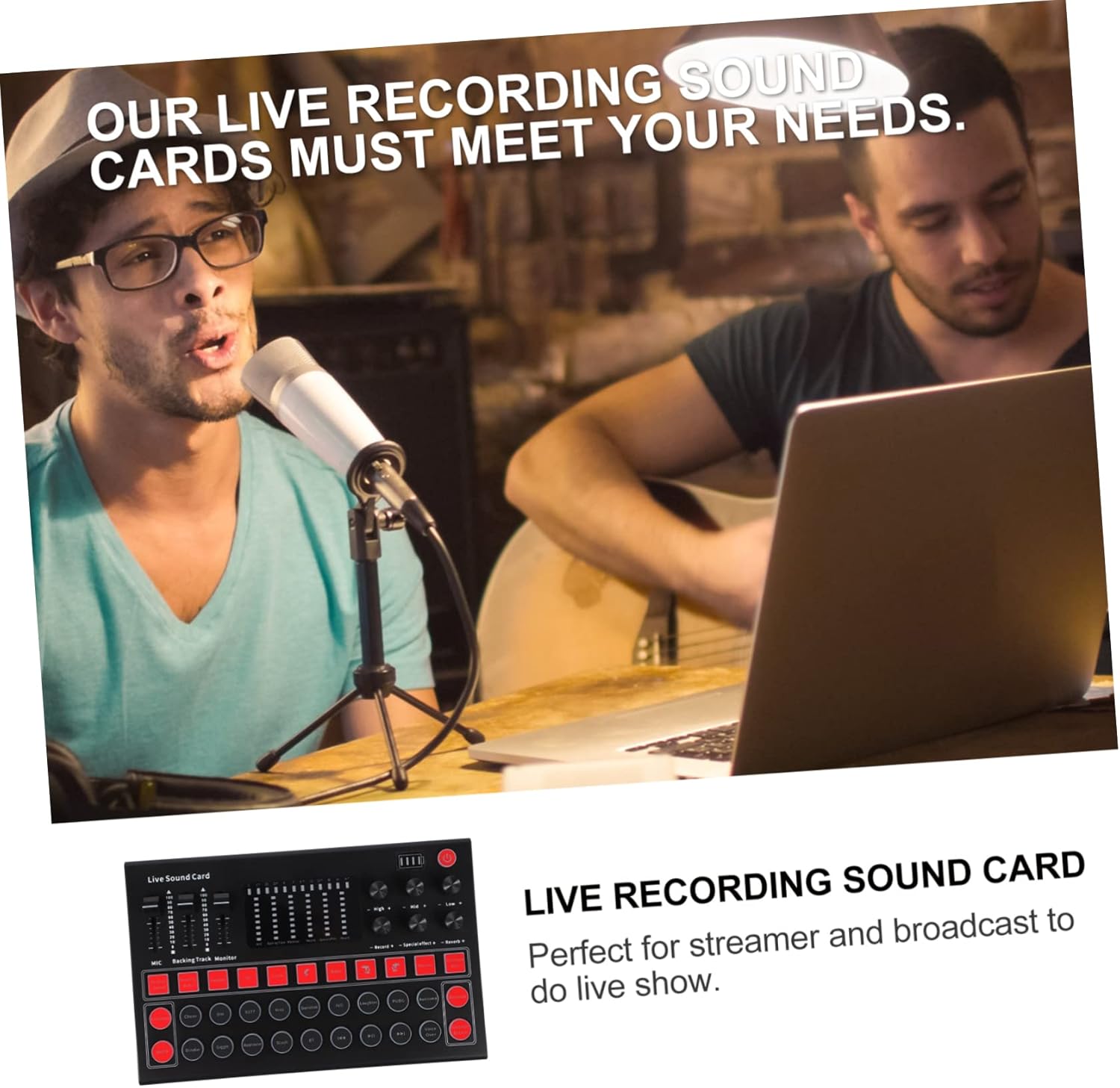 Portable Voice Changer Sound Card Mixer for Live Streaming Gaming Podcasting Professional Audio Interface Real Monitoring Built Chip for Stereo Sound