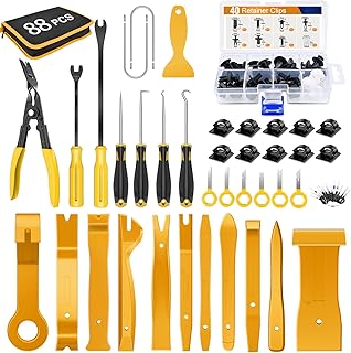 GOOACC 88Pcs Trim Removal Tool, Auto Push Pin Bumper Retainer Clip Set Fastener Terminal Remover Tool Adhesive Cable Clips Removal Kit Car Panel Radio Removal Auto Clip Pliers, Yellow