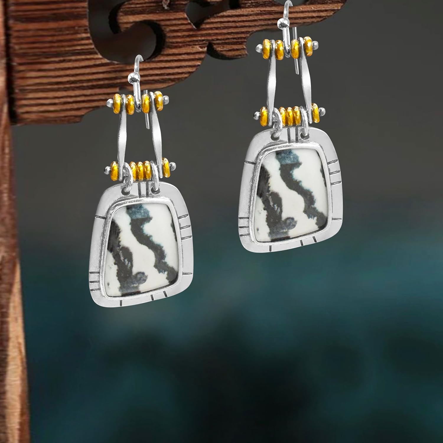 Vintage Sliver Tribal Geometry Oval Acrylic Stone Lightweight Dangle Drop Earrings Gothic Trapezoid Alloy Hook Earrings For Women Jewelry Gifts - Image 6