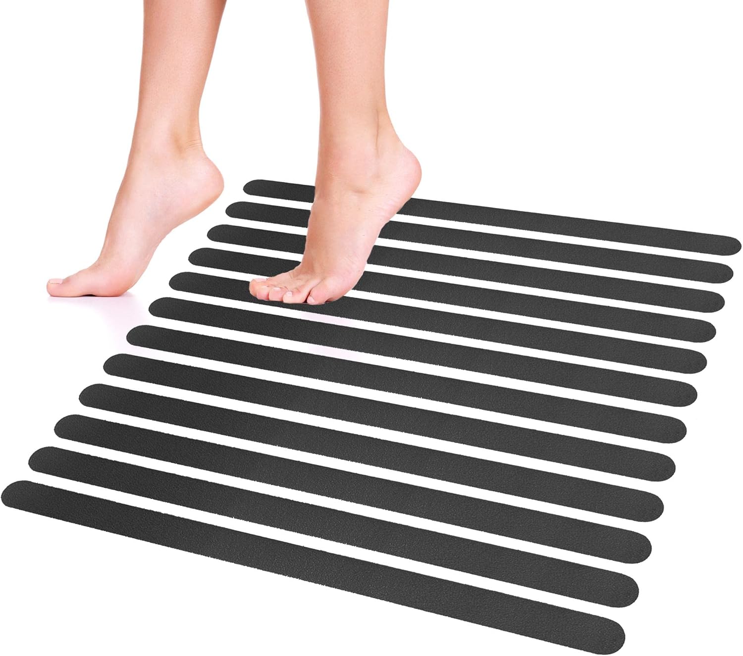 ECENCE Non-Slip Strips Shower & Bathtub, Set of 12x Shower Inlays, Bath Insert Black self-Adhesive, Bath mat Non-Slip, Easy to Remove, Stair Film, Slip Protection