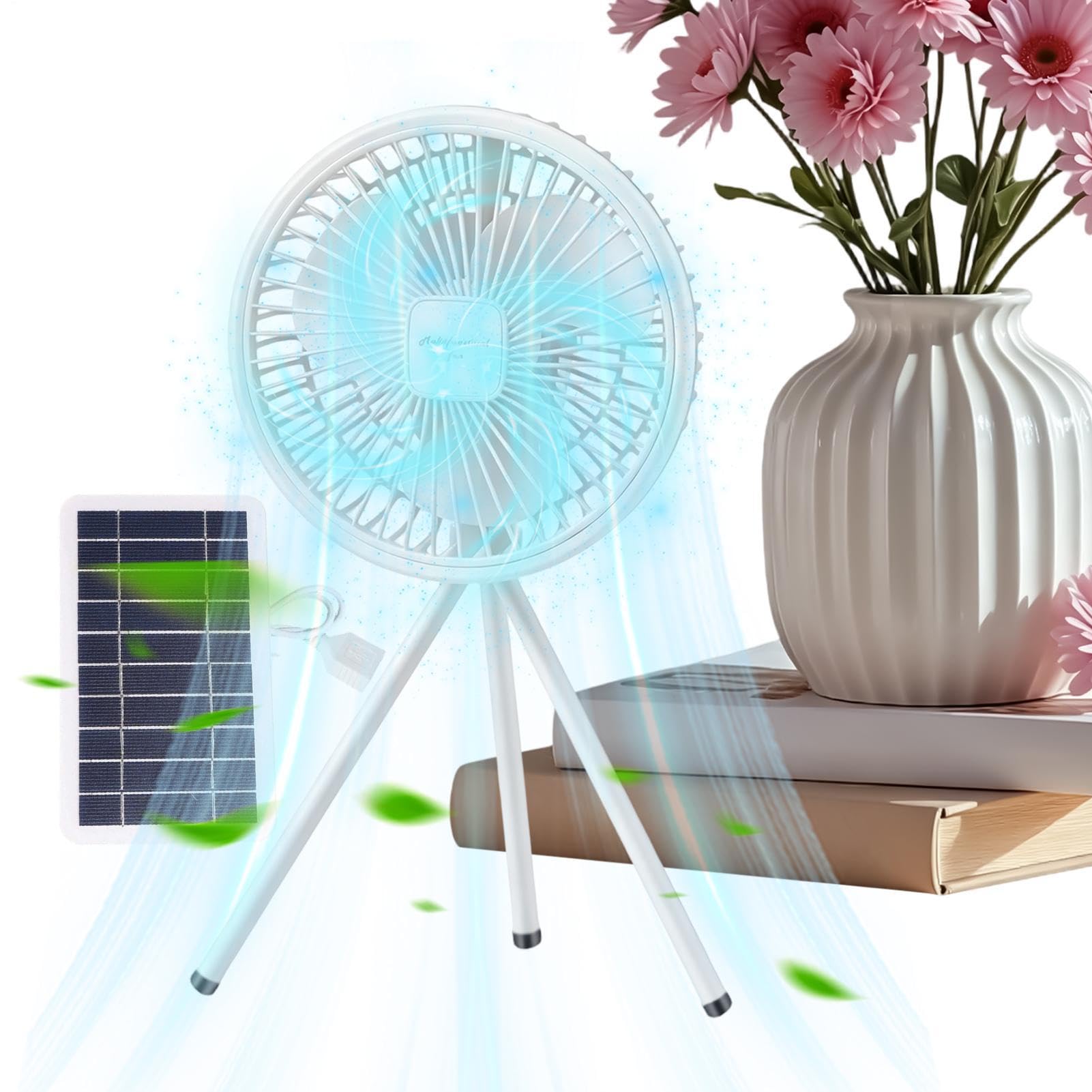 Dispositivo di soffiaggio 'aria della scrivania del ventilatore solare del pavimento con il supporto del treppiede | Ventilatore a pannello solare con luce per viaggi, picnic, parco, patio, pesca, campeggio, spiaggia, giardino, tenda