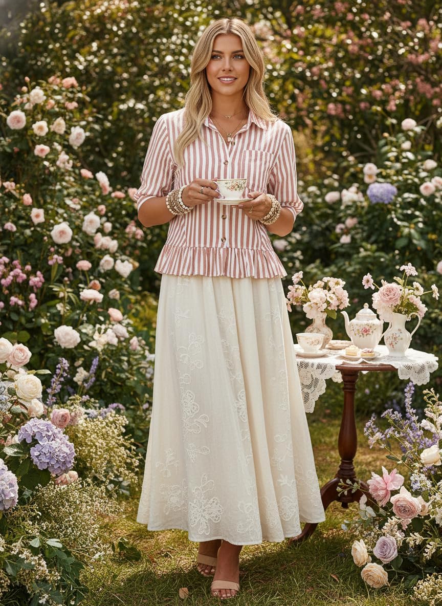 Dokotoo Cropped Button Down Striped Shirt 3/4 Length Sleeve Womens Tops Dressy Casual Blouses Babydoll Tops - Image 6