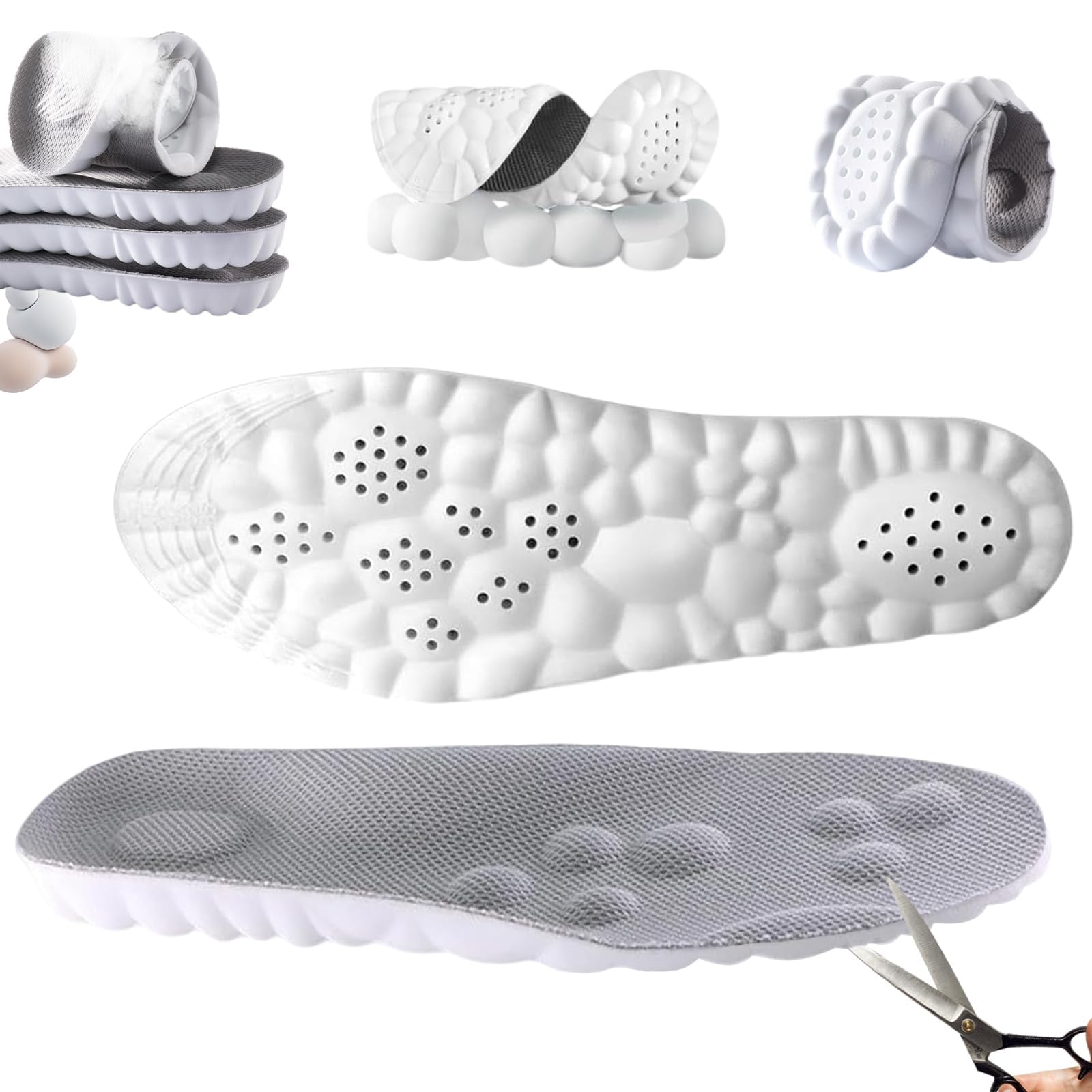 KnourceKnource Memory Foam Insoles with Arch Support for Women Men,Comfort Massage Insoles Replacement Shoe Inserts for Trainers Sneakers Sports Shoes Work Boots (Gray, Women 35-36)