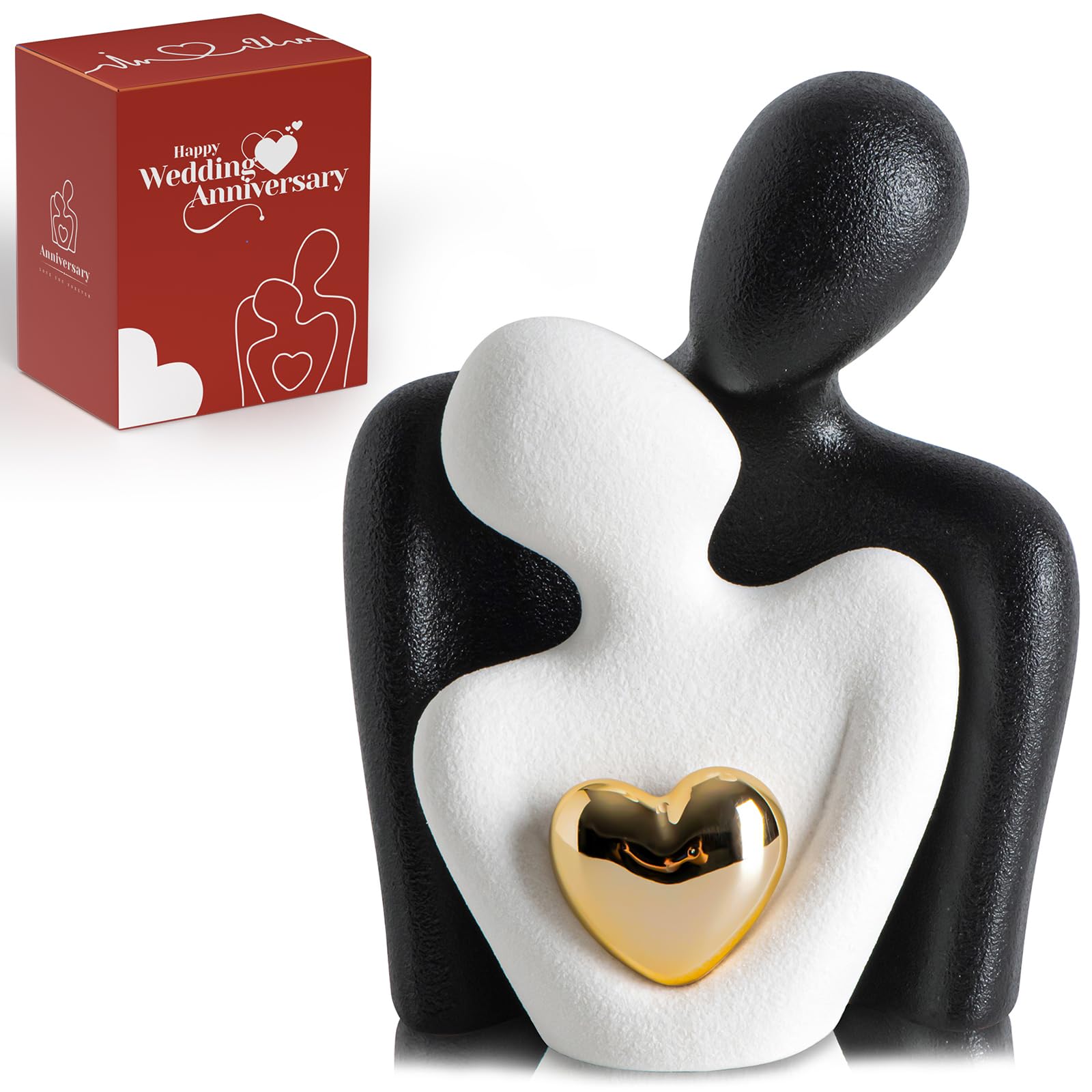 LCCCK Moderne Mini Keramik Paar Figur mit Herz – Abstrakte Liebesstatue & Skulptur Deko für Wohnzimmer, Schlafzimmer, Tisch oder Regal – Geschenk zum Jahrestag, Valentinstag oder Hochzeit