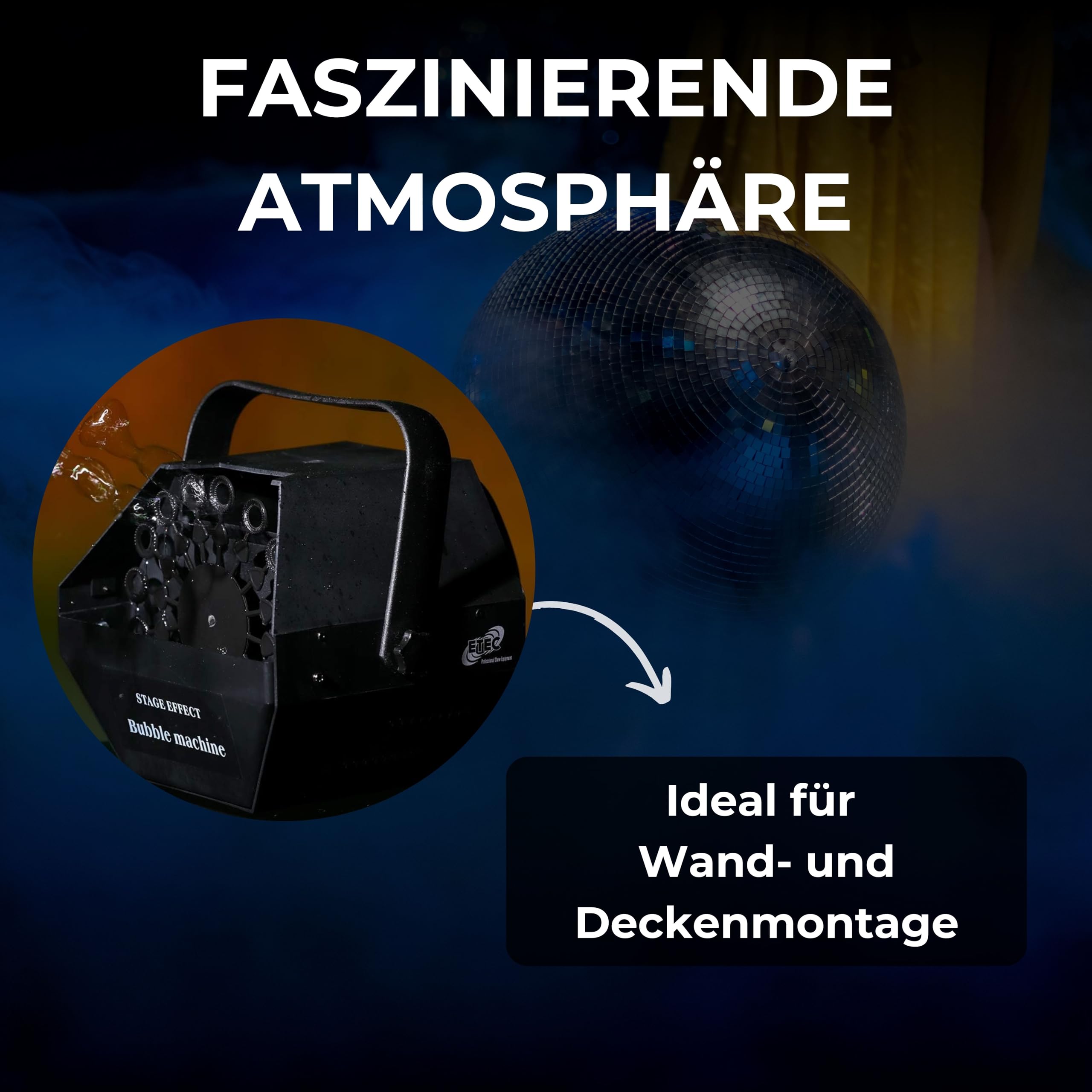 ETEC Professional Seifenblasenmaschine Bubble E500 – Seifenblasen Effekt für Geburtstag, Überraschung, DJ Event, Bühne, Auftritt, Veranstaltung
