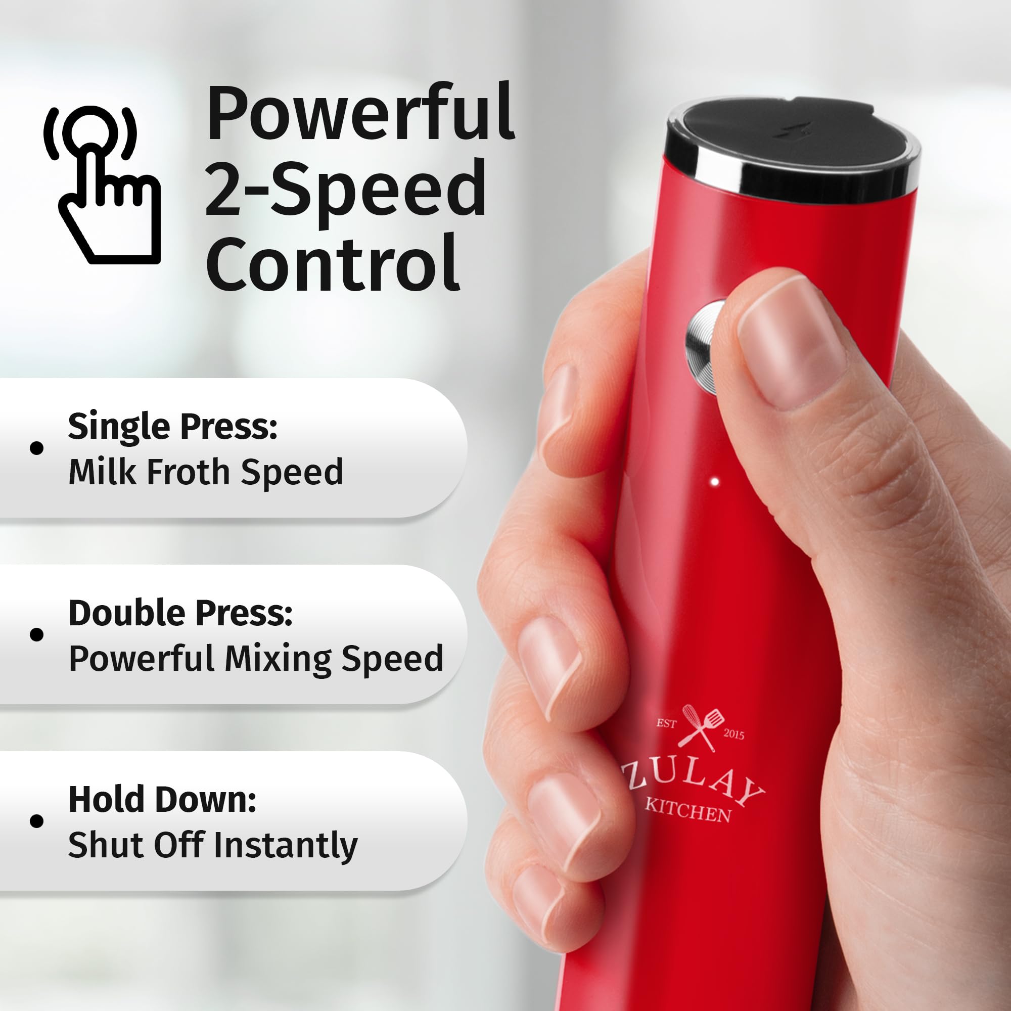 Zulay Kitchen Mousseur à lait portable rechargeable - Mousseur à boisson électrique pour cappuccinos, matcha et poudre de protéines - Double fouet Lux étanche à 2 vitesses - 2 000 mAh - Rouge