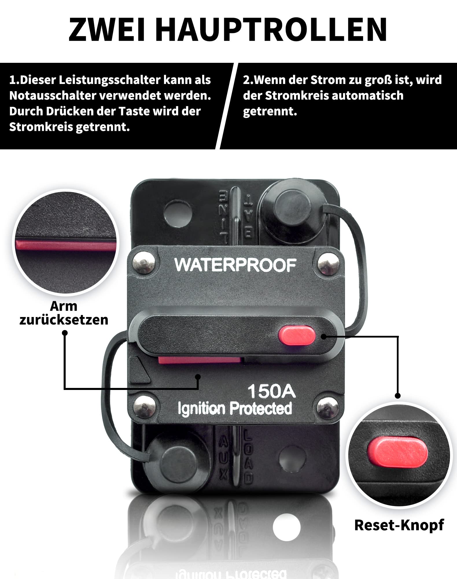 Auto Stroomonderbreker Bescherming Auto DC12-48V Zekeringhouder Handmatige Reset, Waterdichte Geïntegreerde Zekering, Boot, Beschermingssysteem (10A